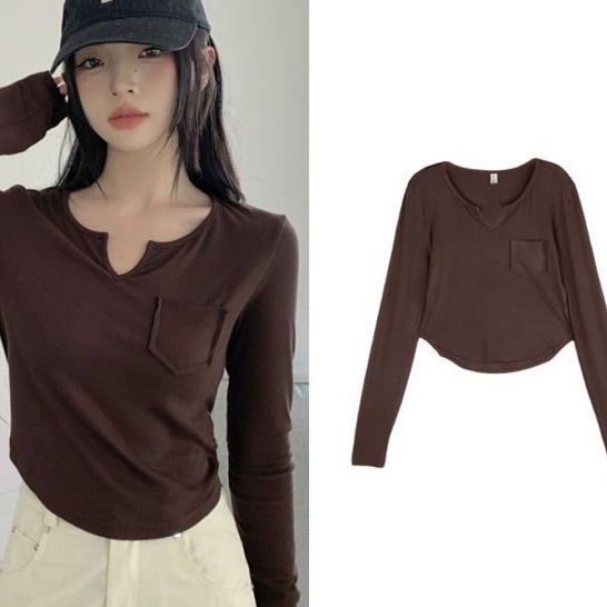 Jiashucheng Áo Thun Nữ Tay Dài Cổ Chữ V Thời Trang Quyến Rũ