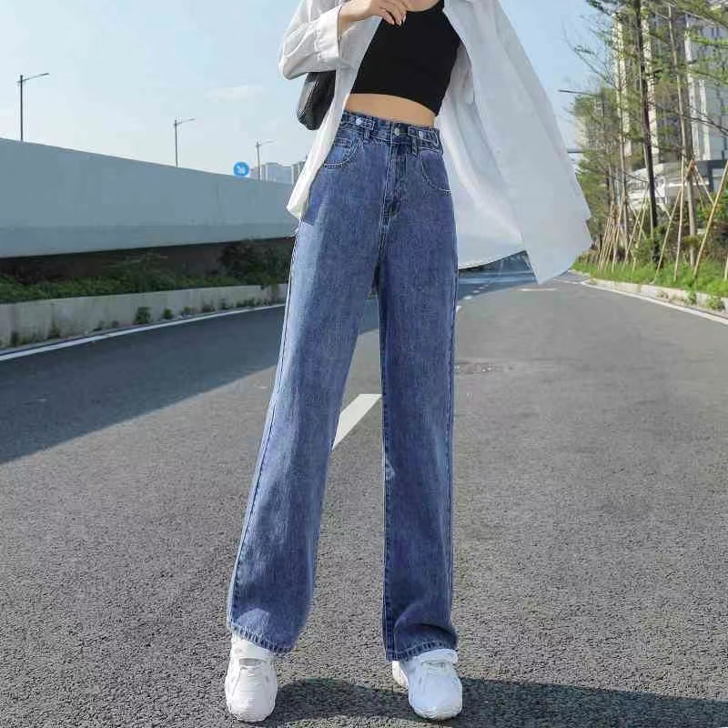 Quần Jean Lưng Cao Ống Rộng Plus Size Theo Phong Cách Retro Hàn Quốc Dành Cho Nữ