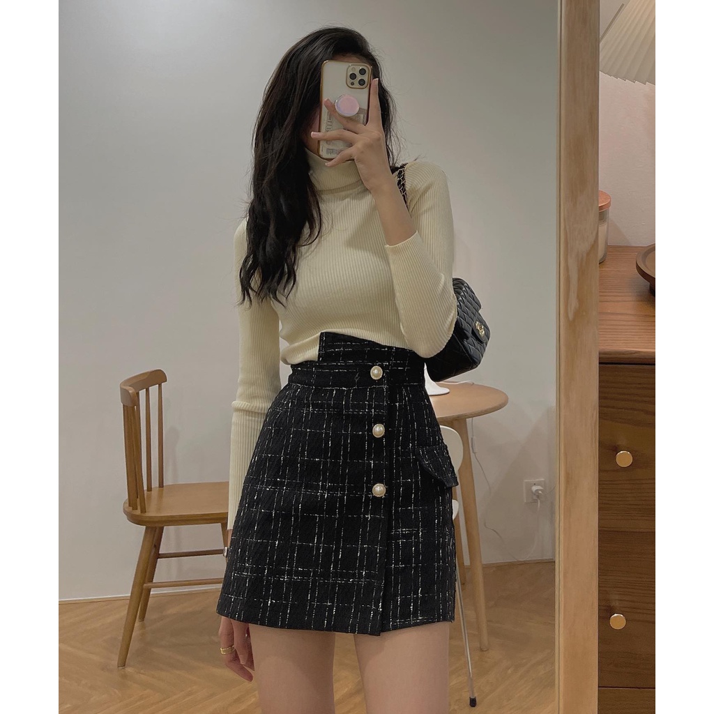 (Ảnh thật) Short giả váy dạ tweed cúc lệch có quần trong Audrey 353 | WebRaoVat - webraovat.net.vn