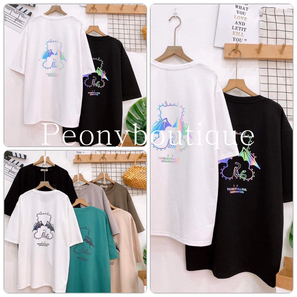 Áo Thun Lưng Gấu Cánh Phản Quang PEONYB Unisex  [FREESHIP] Phông form rộng tay lỡ in hình dễ thương cá tính Ulzzang