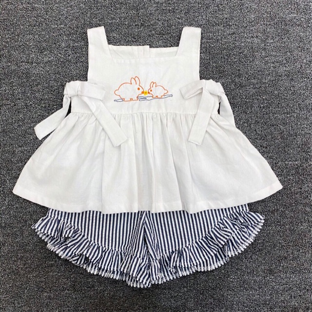 Bộ Mine thêu thỏ bé gái
