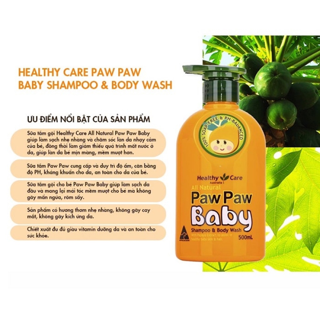 Sữa tắm đu đủ Paw Paw Baby Healthy Care 500ml Úc