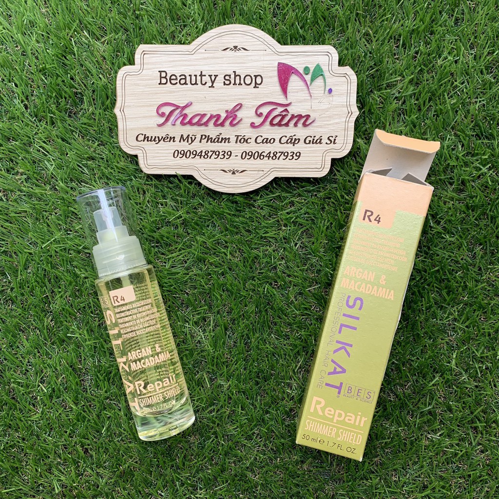 Tinh dầu xịt dưỡng Argan &amp; Macadamia Bes Hergen Silkat Repair R4 Shimmer Shield