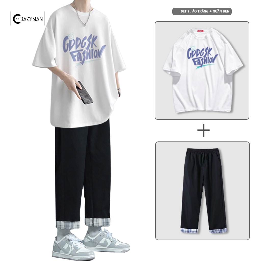Đồ bộ nam quần áo thể thao CRAZYMAN Quần Short Áo Thun phong cách Hàn Quốc họa tiết chữ tạo điểm nhấn