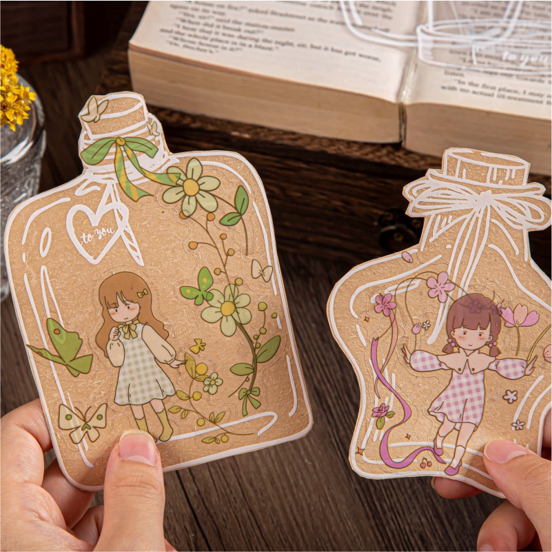Set 20 nhãn dán PET trong suốt hình lọ đựng phong cách Nhật Bản trang trí tạp chí/văn phòng phẩm