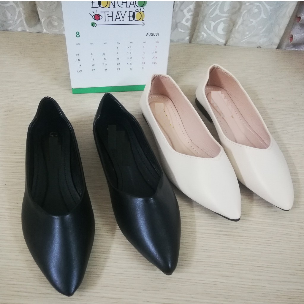 Giày búp bê trơn da mềm đế bệt thời trang