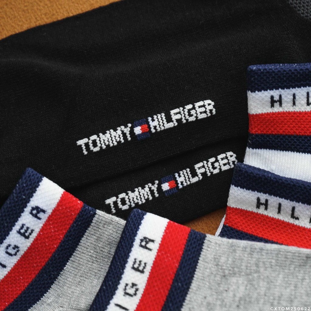 1 Đôi Vớ nam nữ Ngắn Sọc Cổ Ngang Logo Viền Lớn Tommy Hilifiger Êm Mềm Mịn Mát