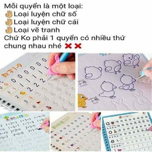 Bộ 3 vở tô màu tập viết tự xóa thần kỳ kèm bút cho bé [Giá sỉ]