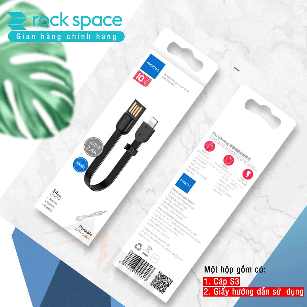 Cáp ngắn Rockspace S3 chuẩn lightning dành cho iphone / TypeC dành cho Samsung màu đen, trắng,móc khóa, nam châm