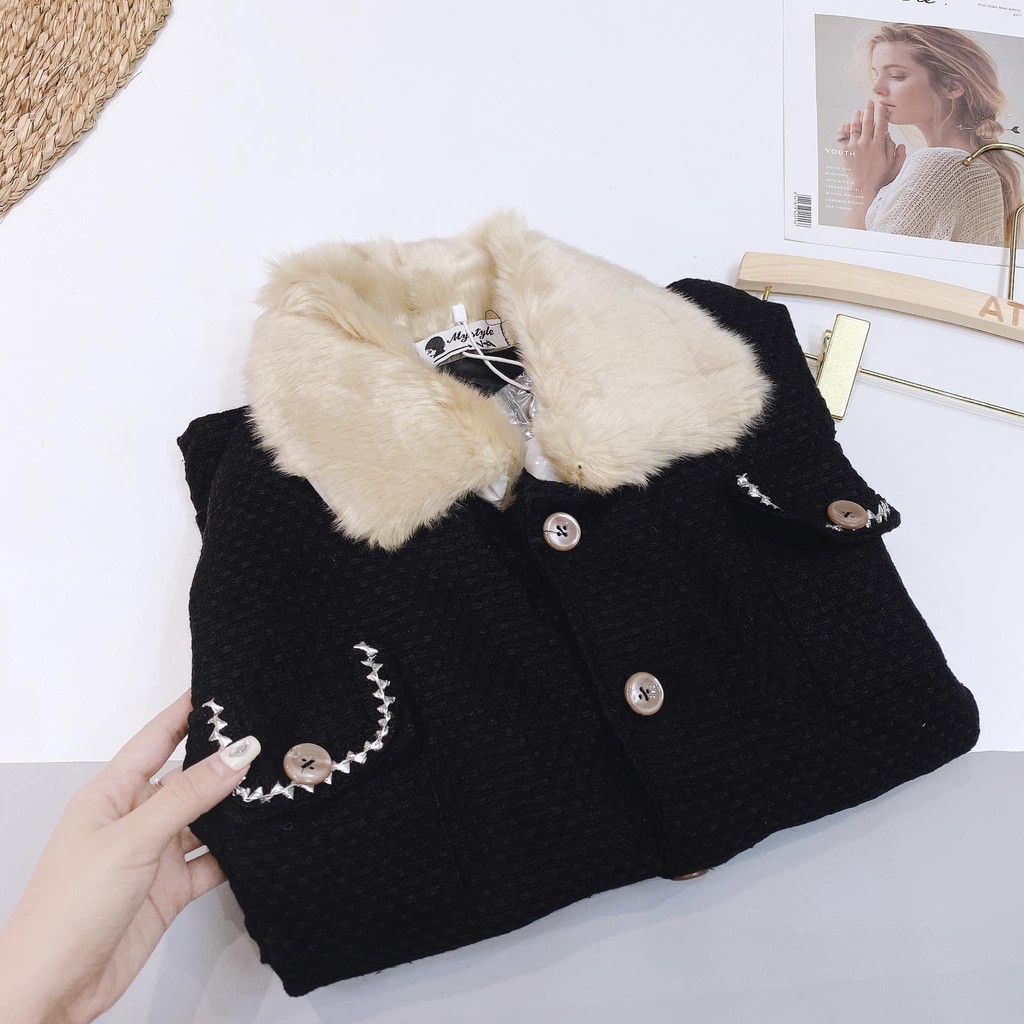 Áo Khoác Dạ Cổ Lông Viền Nhũ | BigBuy360 - bigbuy360.vn