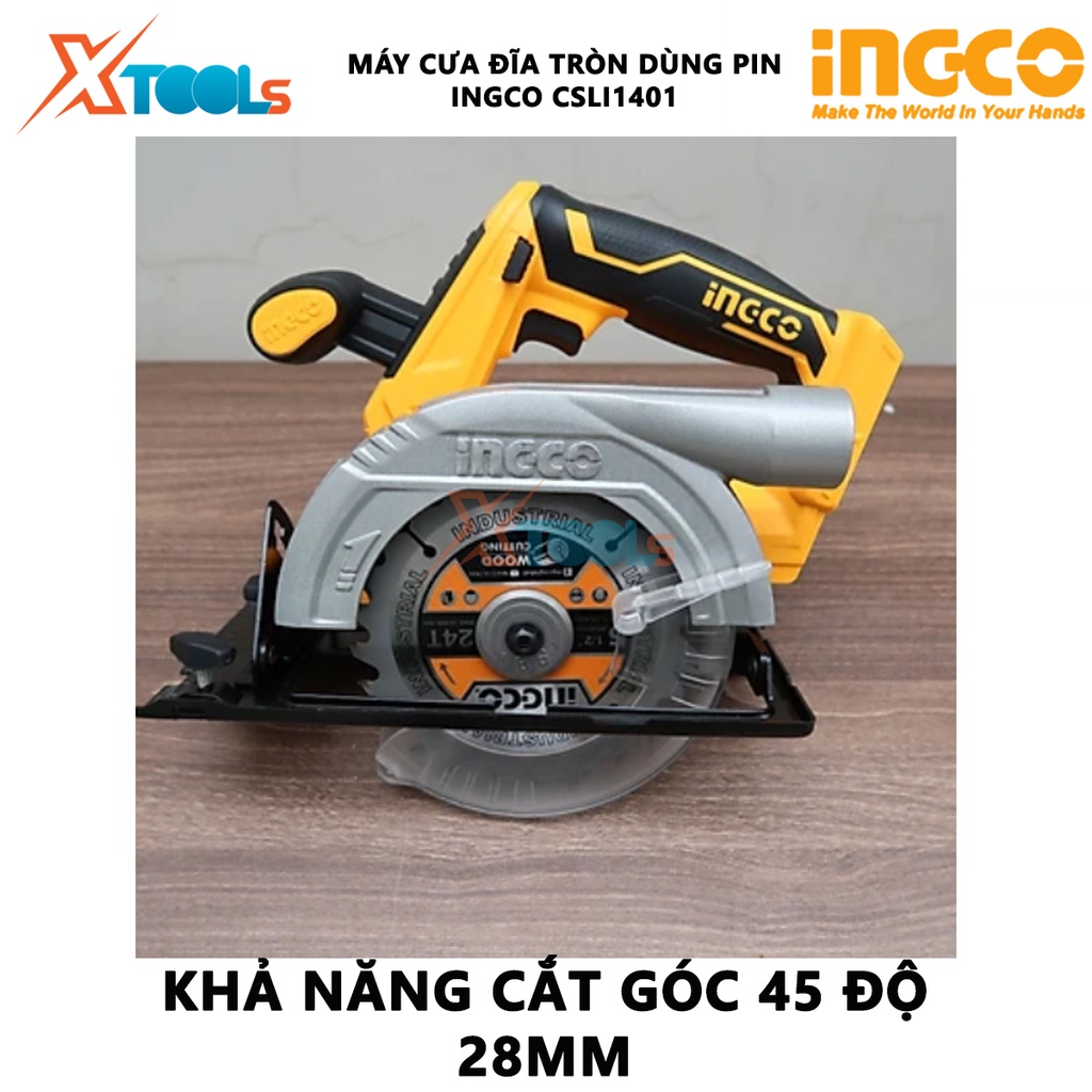 Máy cưa đĩa tròn INGCO CSLI1401 | máy cưa gỗ Khả năng điều chỉnh cắt sâu và cắt nghiêng Tốc độ không tải 3600rpm, 185mm