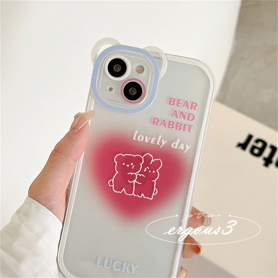 Ốp Điện Thoại Mềm Họa Tiết Gấu Hồng Bảo Vệ Ống Kính Cho iPhone 14 13 12 11 Pro Max SE2020 X XR Xs Max 7 8 6 6s Plus