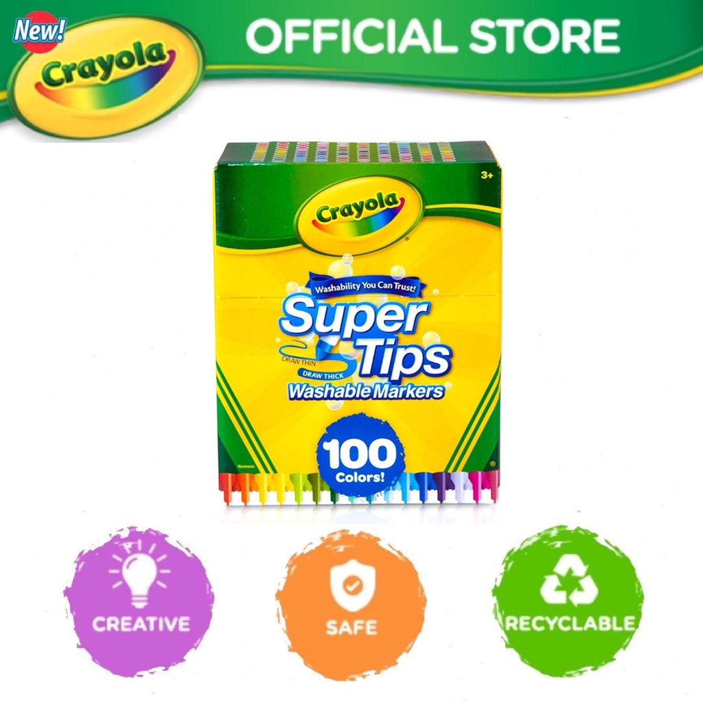 Bộ 100 Bút lông màu Crayola Supertips Washable Marker- 100 màu-  Viết, vẽ nét mảnh - nét đậm, Có thể rửa được