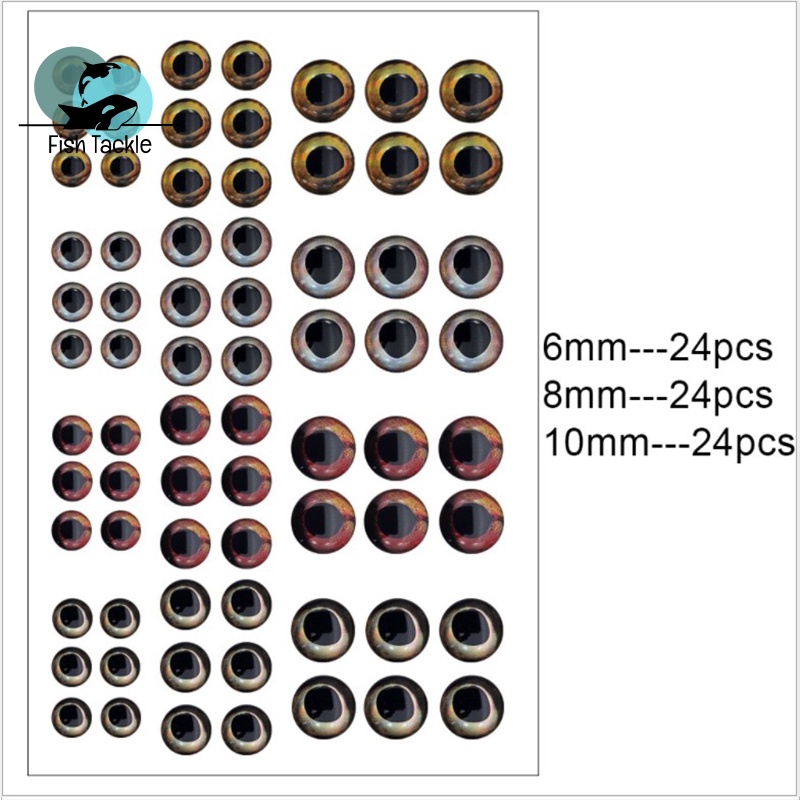 Set 72 Mắt Cá 3D 6mm 8mm 10mm Chất Lượng Cao