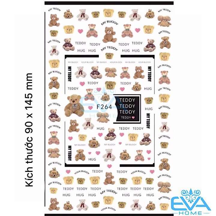 Miếng Dán Móng Tay 3D Nail Sticker Tráng Trí Hoạ Tiết Chú Gấu Dễ Thương Cute Bear F264