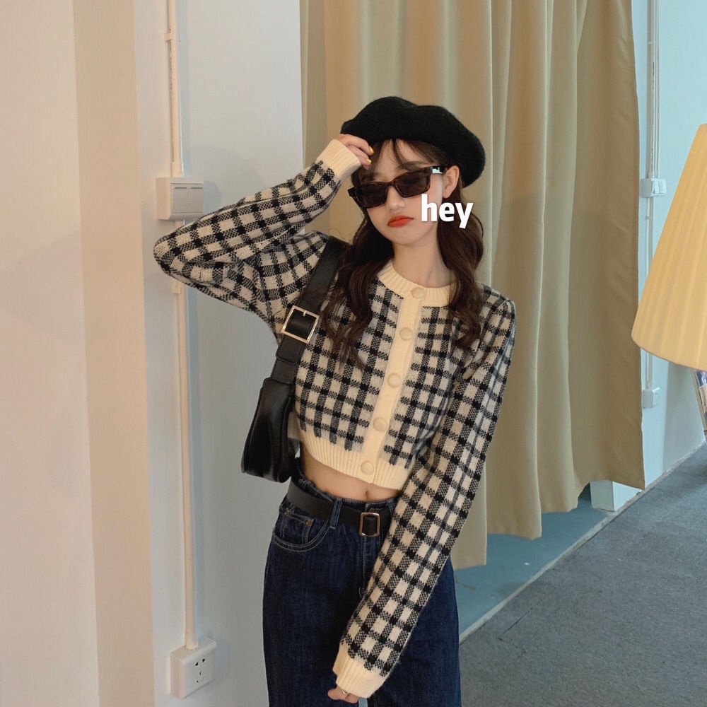 Áo Khoác Len Nữ Croptop Bigsize, áo len cardigan, áo khoác len dáng croptop họa tiết caro phong cách hàn quốc