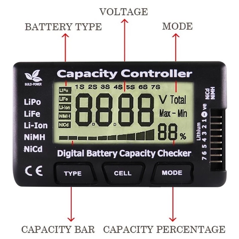 Máy kiểm tra pin Lipo Life Li-Ion Nimh Nicd - Có màn hình LCD hiển thị điện áp, dung lượng pin