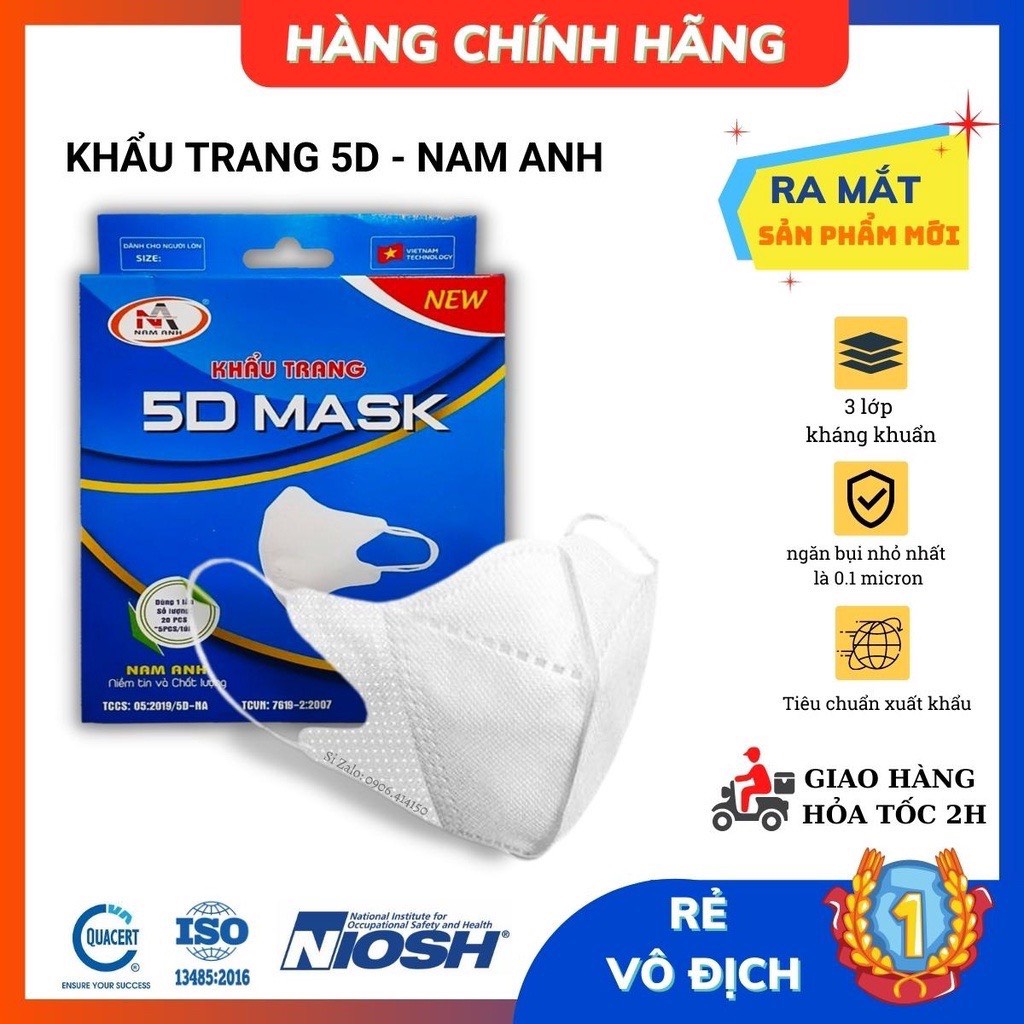 [Sale Cuối Năm] Hộp 10 chiếc Khẩu Trang 5D Duy Khánh Kháng Khuẩn 3 Lớp dập loogo, chống bụi Hàng Chính hãng