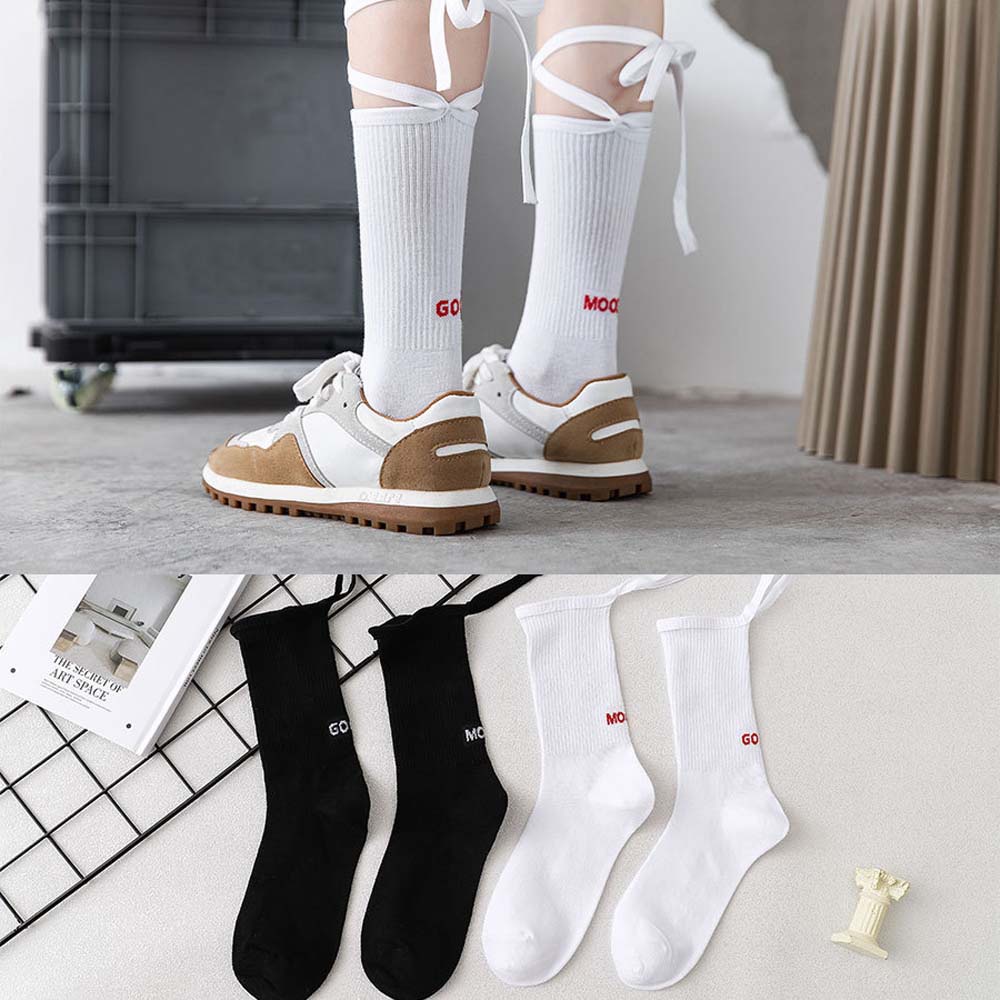 Vớ Cotton Dài Màu Trơn Thoáng Khí In Chữ Phong Cách Lolita Nhật Bản Thời Trang Cho Nữ
