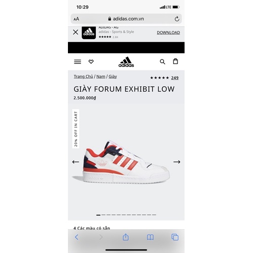 [CHÍNH HÃNG 100%] Giày Adidas Forum Exhibit Low màu trắng đỏ đế bằng