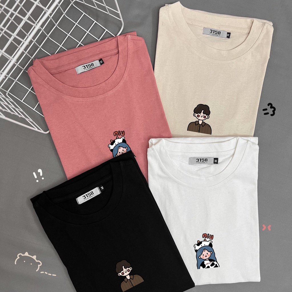 Áo thun đôi tay lỡ nam nữ MEANSTORE phông in hình 100% cotton vải mát form rộng phong cách Ulzzang - Cặp đôi