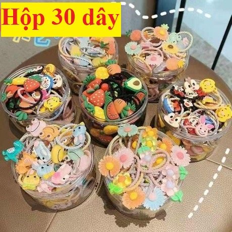 Hộp 30 dây chun cột tóc hoạt hình đáng yêu cho bé phong cách Hàn Quốc