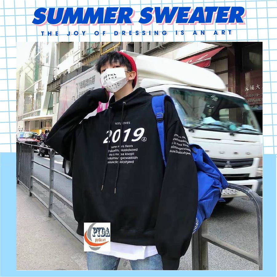 Áo hoodie in chữ 2019 chống lạnh unisex, chất nỉ dày dặn trẻ trung dành cho nam nữ SUMMER SWEATER