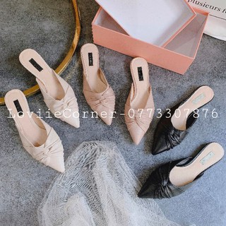 LOVIIECORNER- DÉP SỤC NỮ THỜI TRANG XOẮN DA MŨI NHỌN ĐEN-KEM-BÒ- DÉP SỤC NỮ MŨI NHỌN- SỤC MŨI NHỌN ĐẾ BỆT D200909