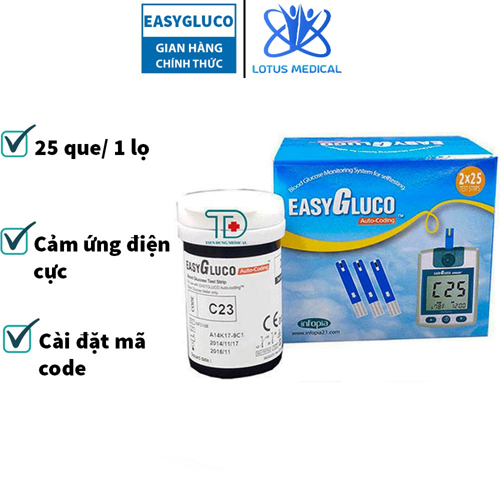 Hộp 25 Que thử đường huyết EASY GLUCO  - Que thử tiểu đường Easy Gluco