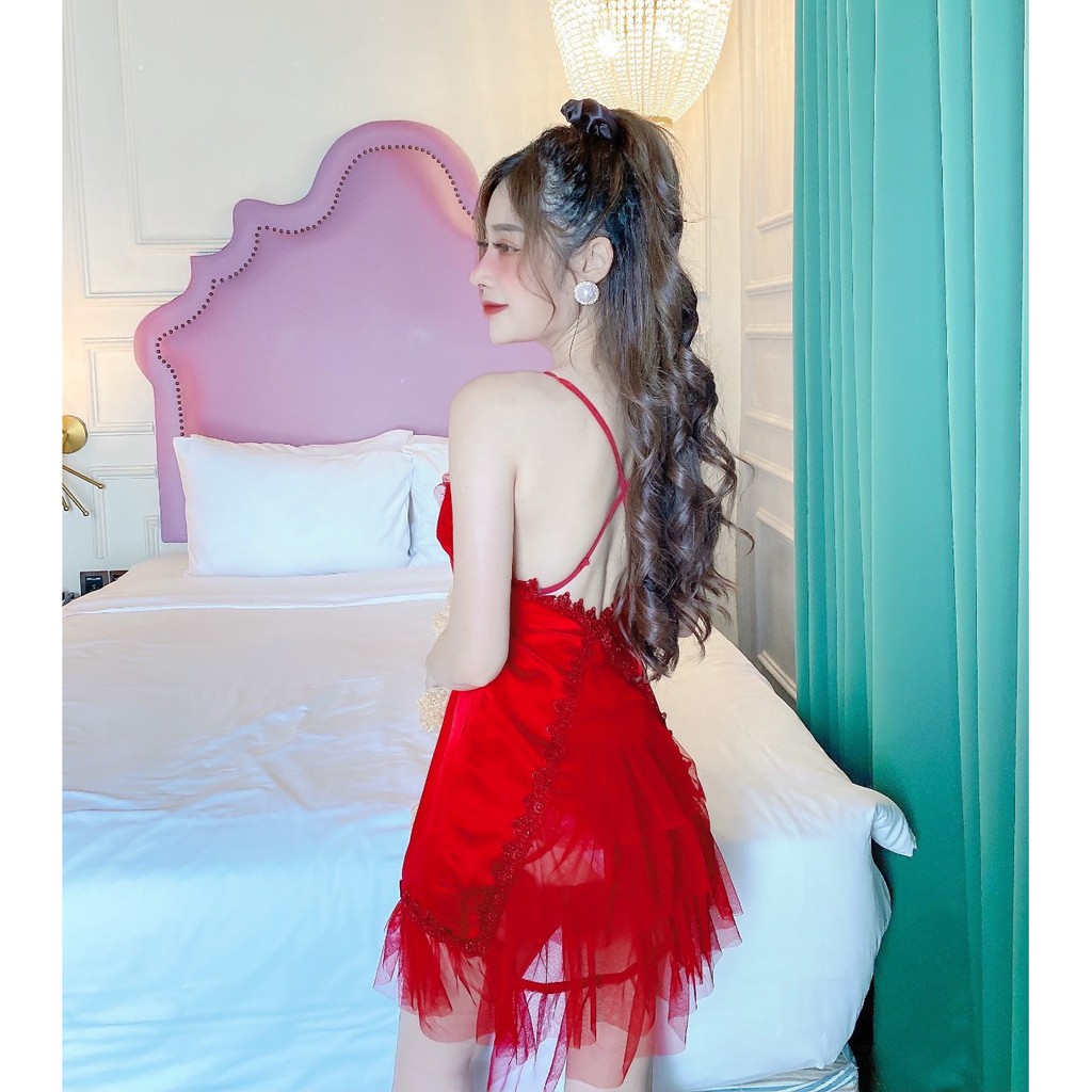 Váy ngủ chất lụa mịn mát kèm quần ngắn, kiểu dáng gợi cảm cho phái nữ, phom dưới 52kg- tùy chiều cao | BigBuy360 - bigbuy360.vn