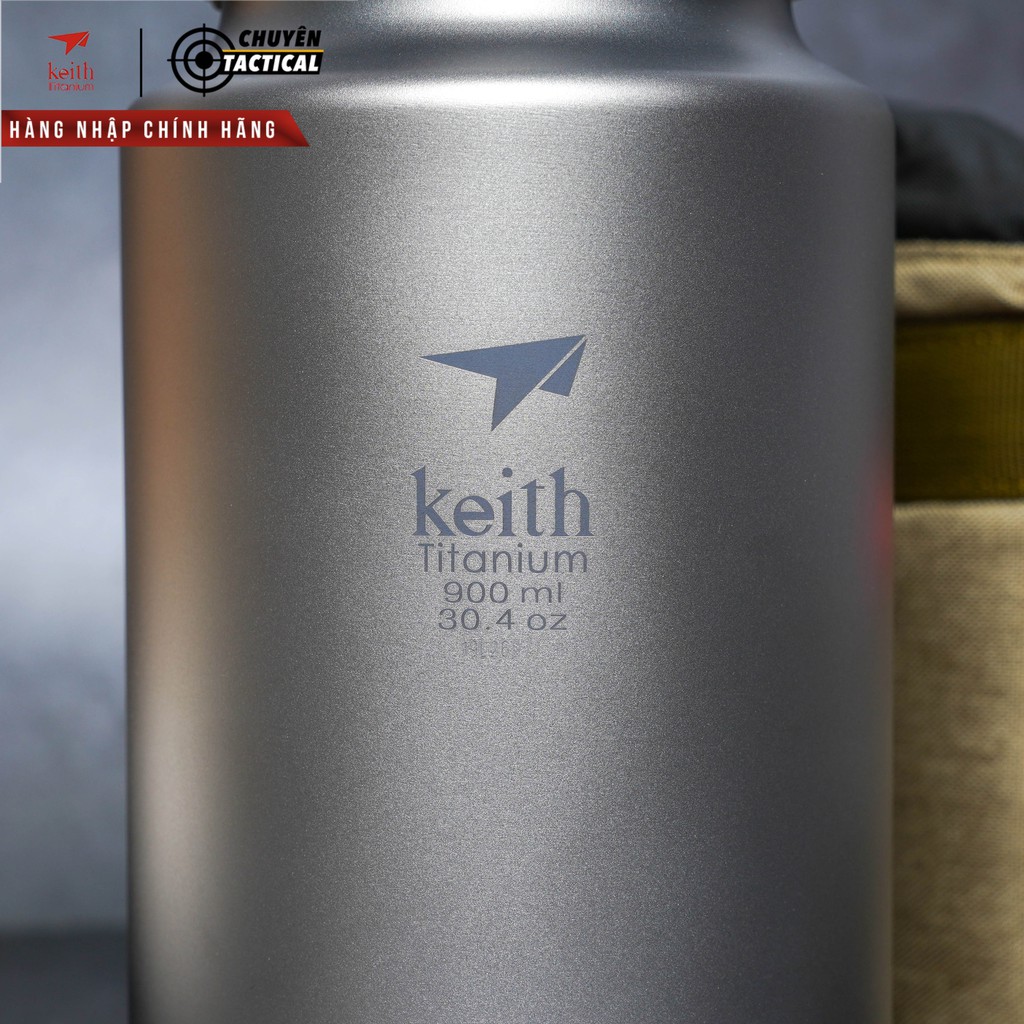 Bình Titanium 900ml Công Nghệ Không Ren + Bao Đựng và Dây Đeo Keith Ti3035