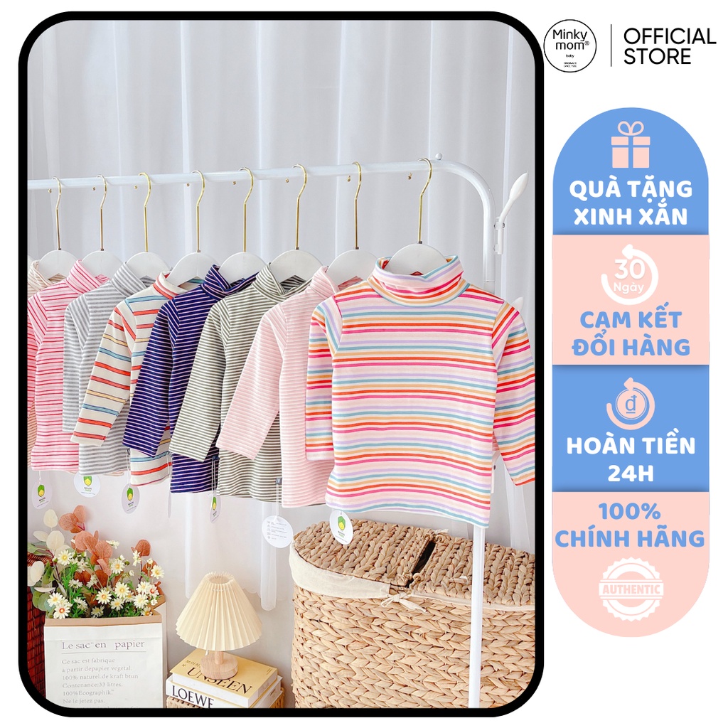 [SALE] Áo Dài Tay Bé Gái, Bé Trai KIMCHIBABY Vải Thun Gân Cổ Cao 5P Kẻ Sọc, Áo Thun Cho Bé Mặc Nhà Thu Đông KCAD2201