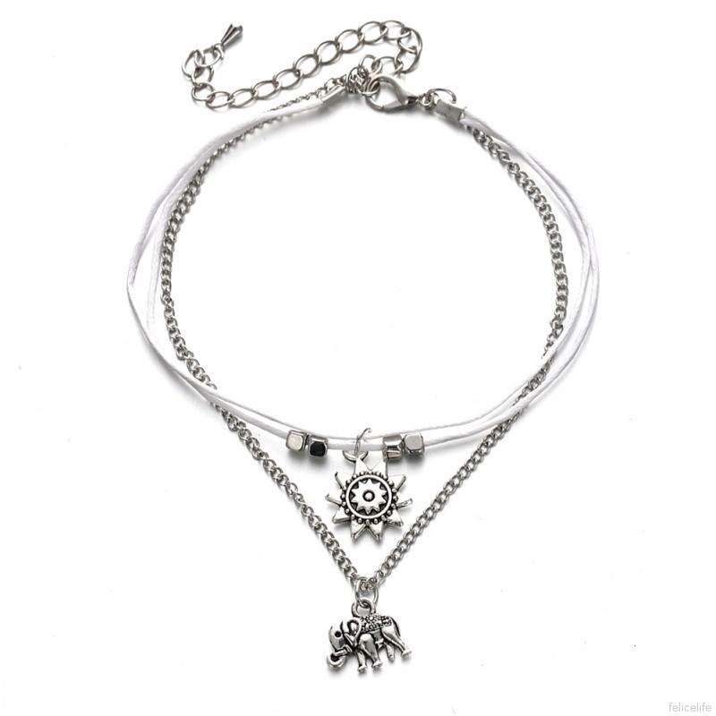 Vòng chân 2 dây họa tiết con voi mặt trời dễ thương