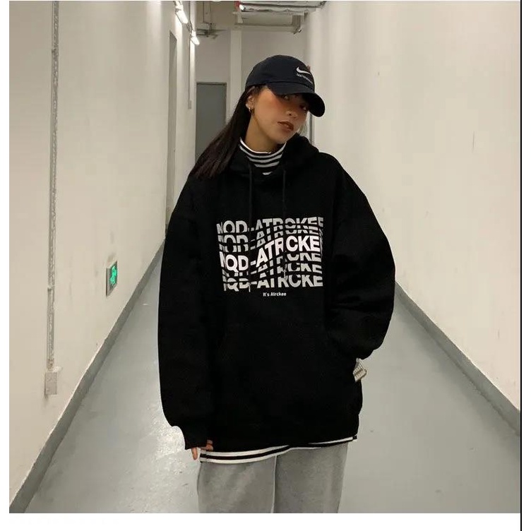 Áo Hoodie Nhung Dày Dáng Rộng In Họa Tiết Thời Trang Thu Đông Mới Cho Nữ