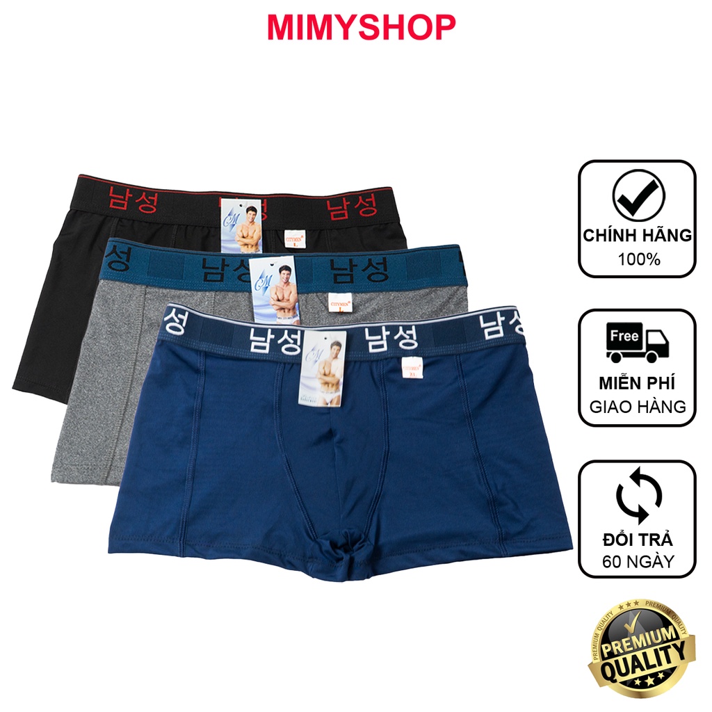 Combo 3 quần sịp đùi nam boxer CITYMEN lưng Hàn Quốc cao cấp thun lạnh co dãn 4 chiều mềm mại