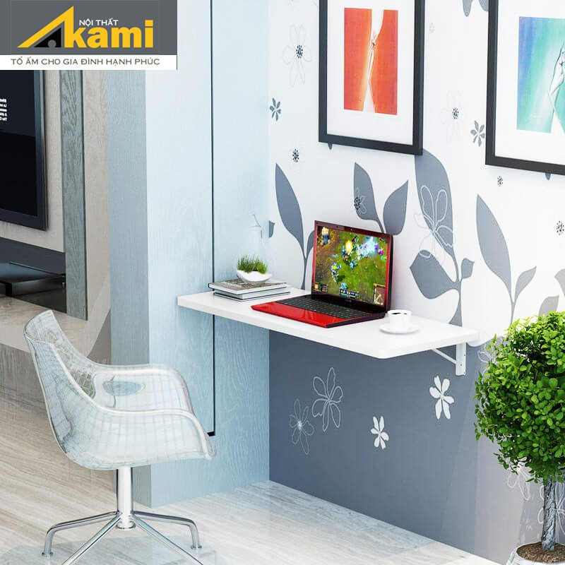 Bàn Làm Việc Gấp Gọn 40x80 Màu Trắng Bản Lề Chịu Tải 60kg | BigBuy360 - bigbuy360.vn