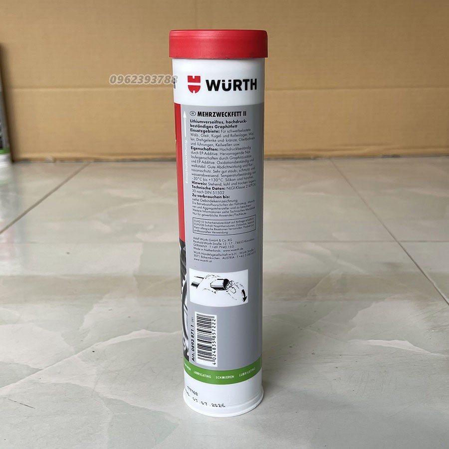 Mỡ Bò Wurth Lithium Multi-Purpose II. Bôi trơn bạc đạn vòng bi trục bánh răng cao cấp