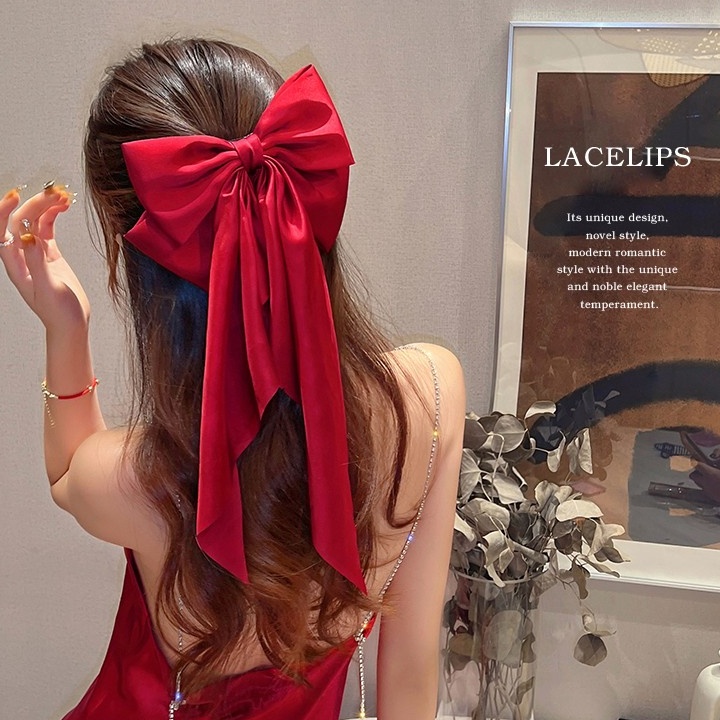Kẹp Tóc Hình Nơ Lớn Bằng Lụa Màu Trơn Ngọt Ngào Cho Nữ