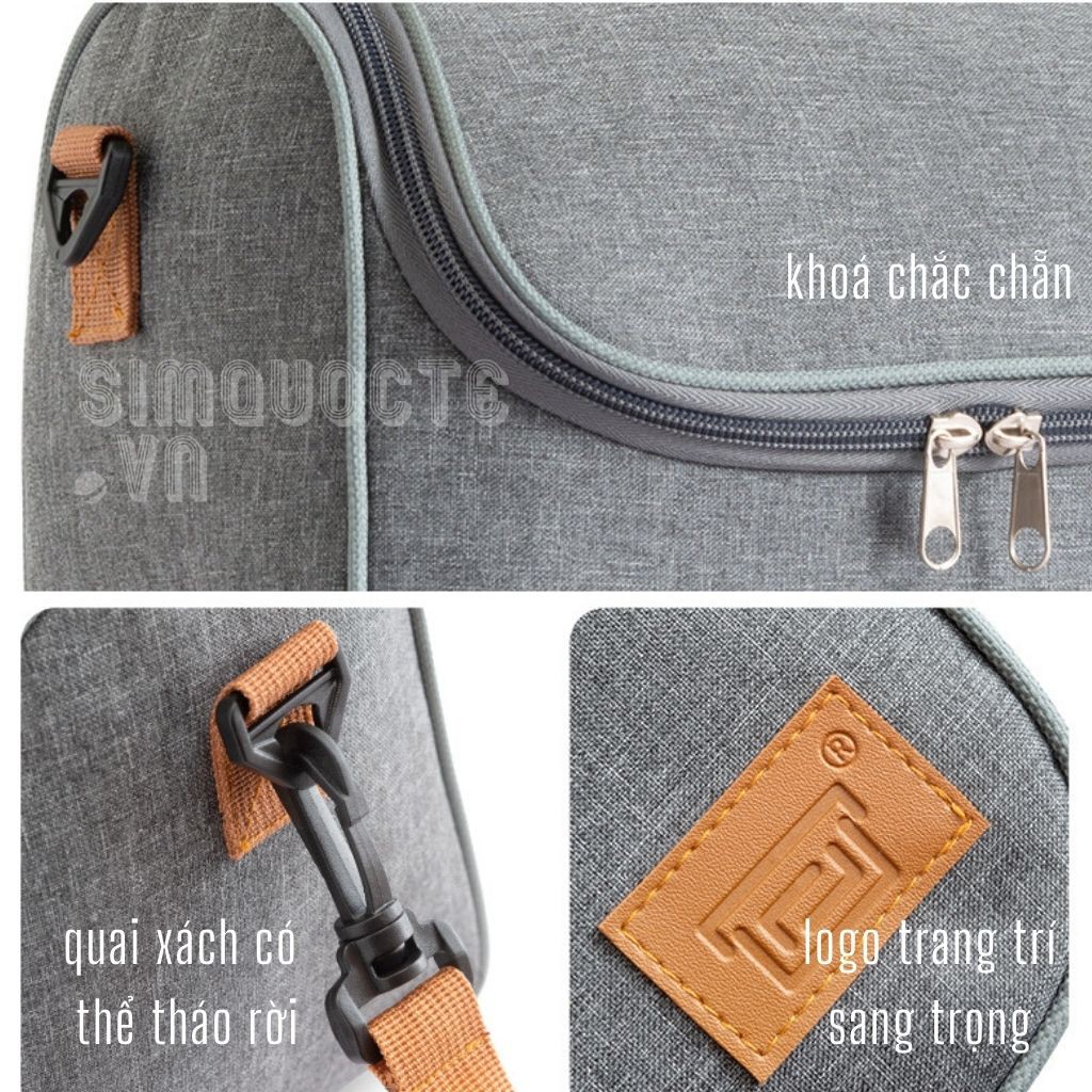 [Cao cấp] Túi đựng hộp cơm cách nhiệt màu xám phong cách Hàn Quốc vải cation chống nước tốt TĐC06