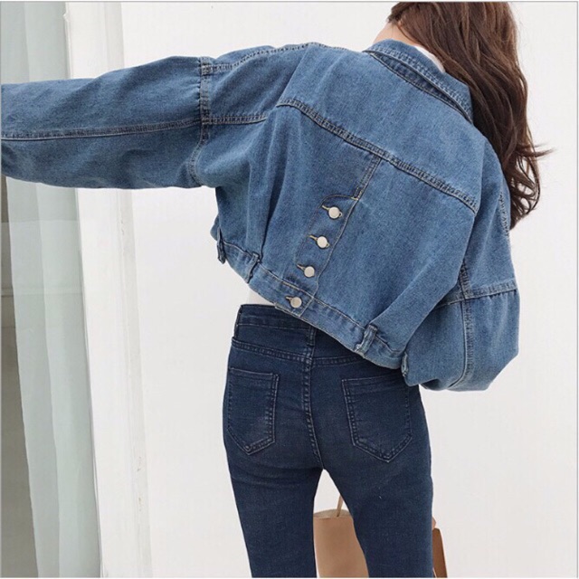 Áo khoác jeans lửng nút sau ulzzang kèm ảnh thật