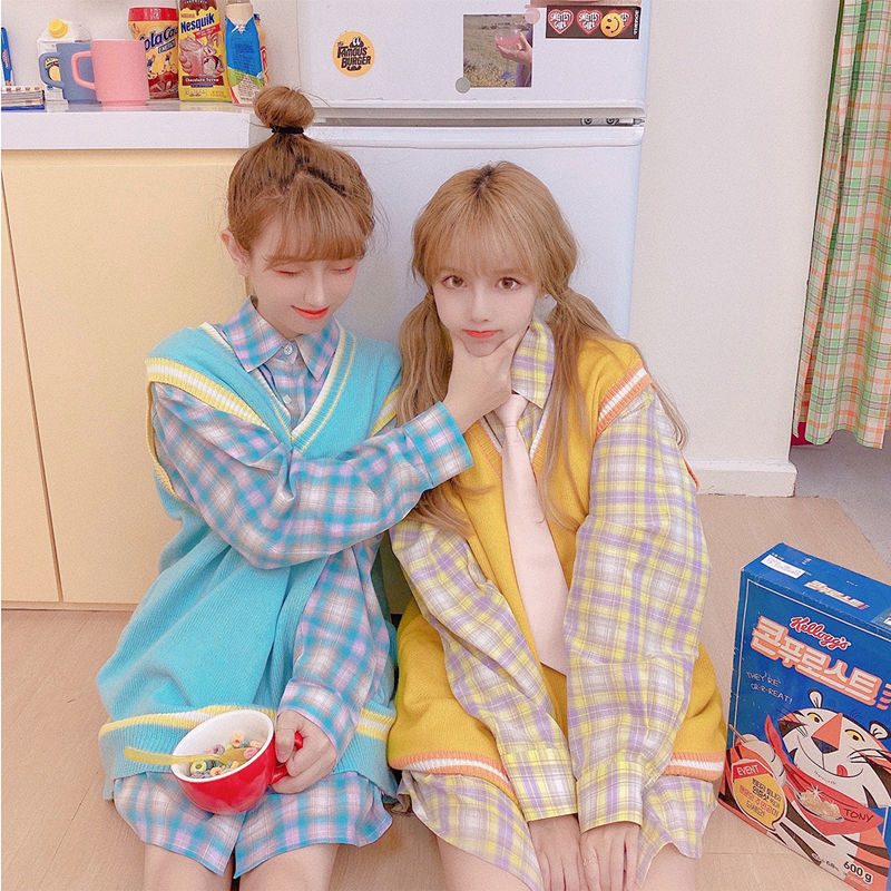 Set Áo Sơ Mi Dài Tay + Áo Khoác Len Không Tay Thời Trang Dành Cho Nữ