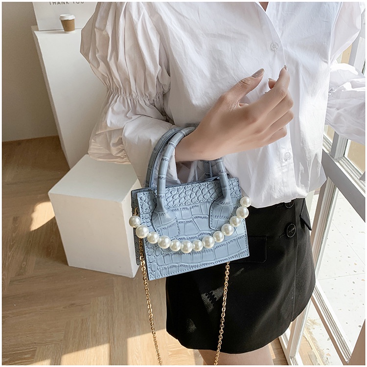 Túi Xách JASMIN NOIR Da Cá Sấu Dáng Vuông Nhỏ Đính Ngọc Trai Giả Sang Trọng Cho Nữ