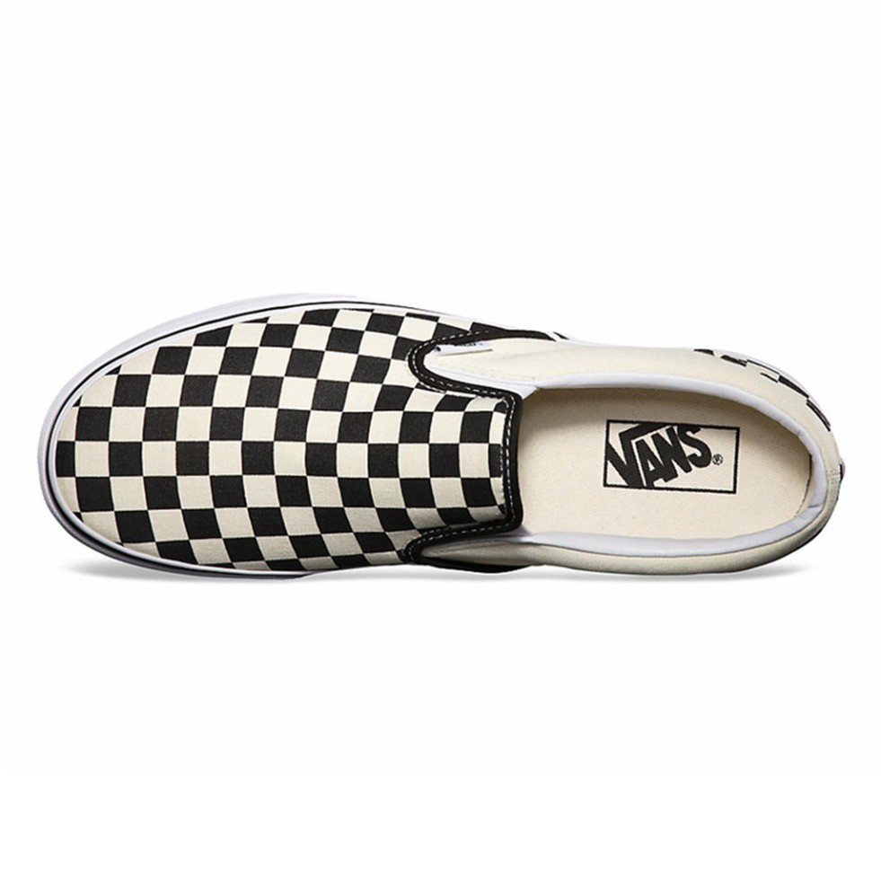 Giày Lười Slipon Nam Nữ - Giày Vans Caro Vải Đen Trắng Lót Da | BigBuy360 - bigbuy360.vn