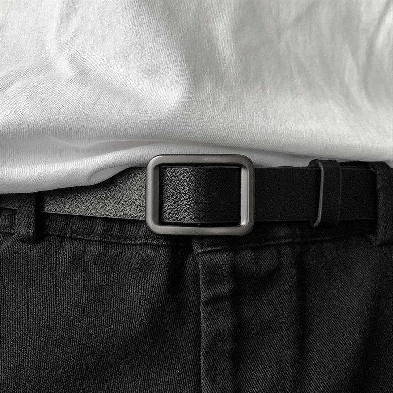 Thắt lưng da cao cấp BROO không cần đục lỗ unisex, dây nịt lưng mặt đen nhám bản nhỏ 2.3cm cho nam nữ