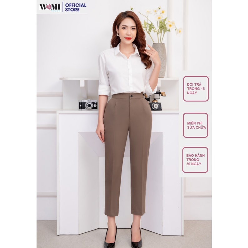 Quần vải Baggy nữ màu NÂU TÂY cạp cao, quần tây nữ công sở ống côn WAMI