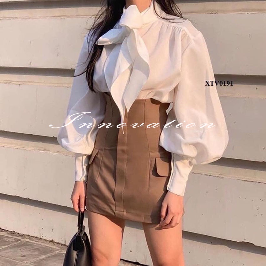 Chân váy chữ A cạp lưng cao ôm eo, Váy 2 túi sườn tôn dáng có lót trong TAN125