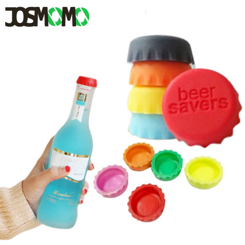 JOSMOMO 6 miếng / bộ nắp chai bia silicone, một nắp niêm phong chai bia rượu nhiều màu có thể tái sử dụng và thiết thực
