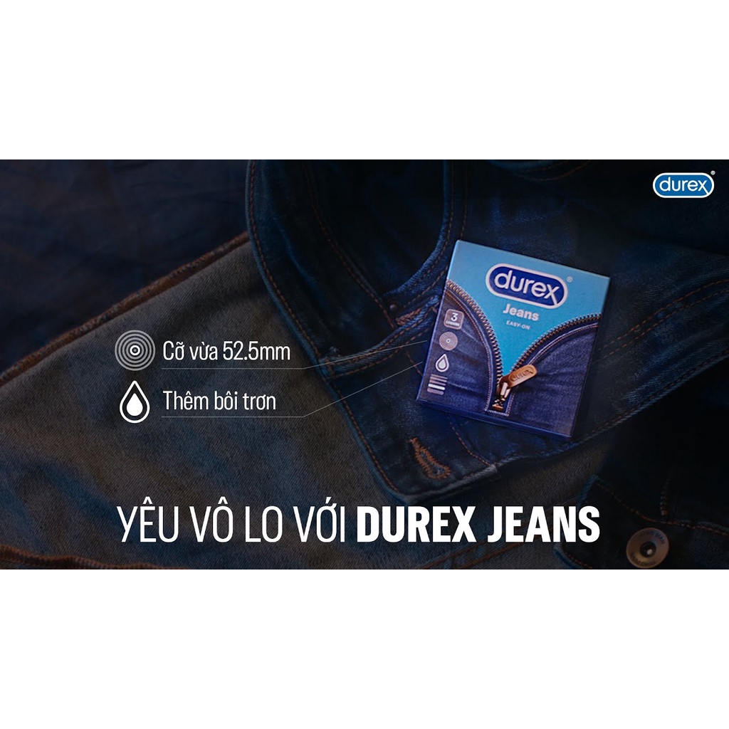 Bao cao su Durex Jeans hộp 3 cái, bcs durex siêu mỏng chống xuất tinh sớm kéo dài thời gian