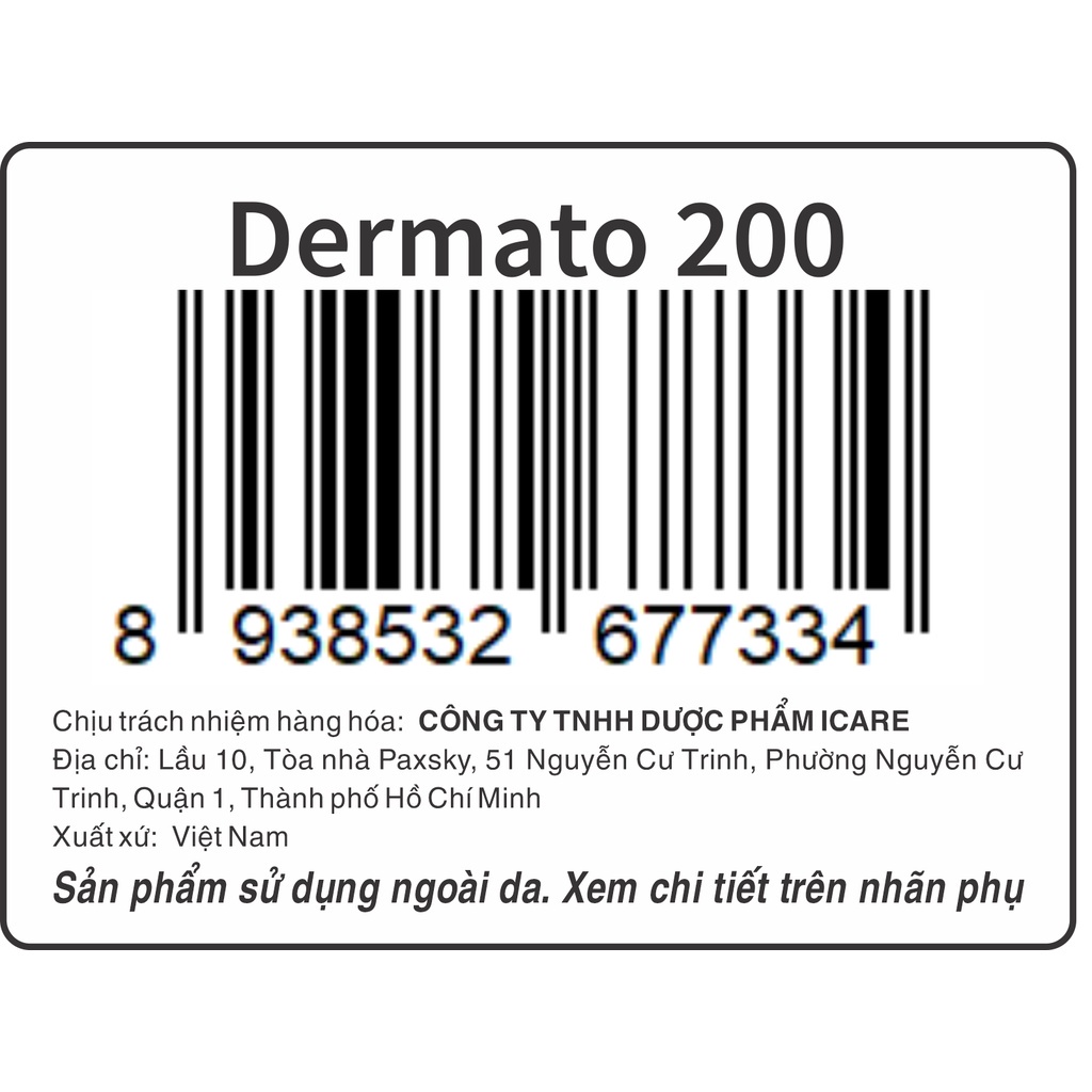 Serum Dermato 200 iCare Pharma Tinh chất ngăn rụng tóc, gàu, nấm da đầu, phục hồi tóc hư tổn 240ml