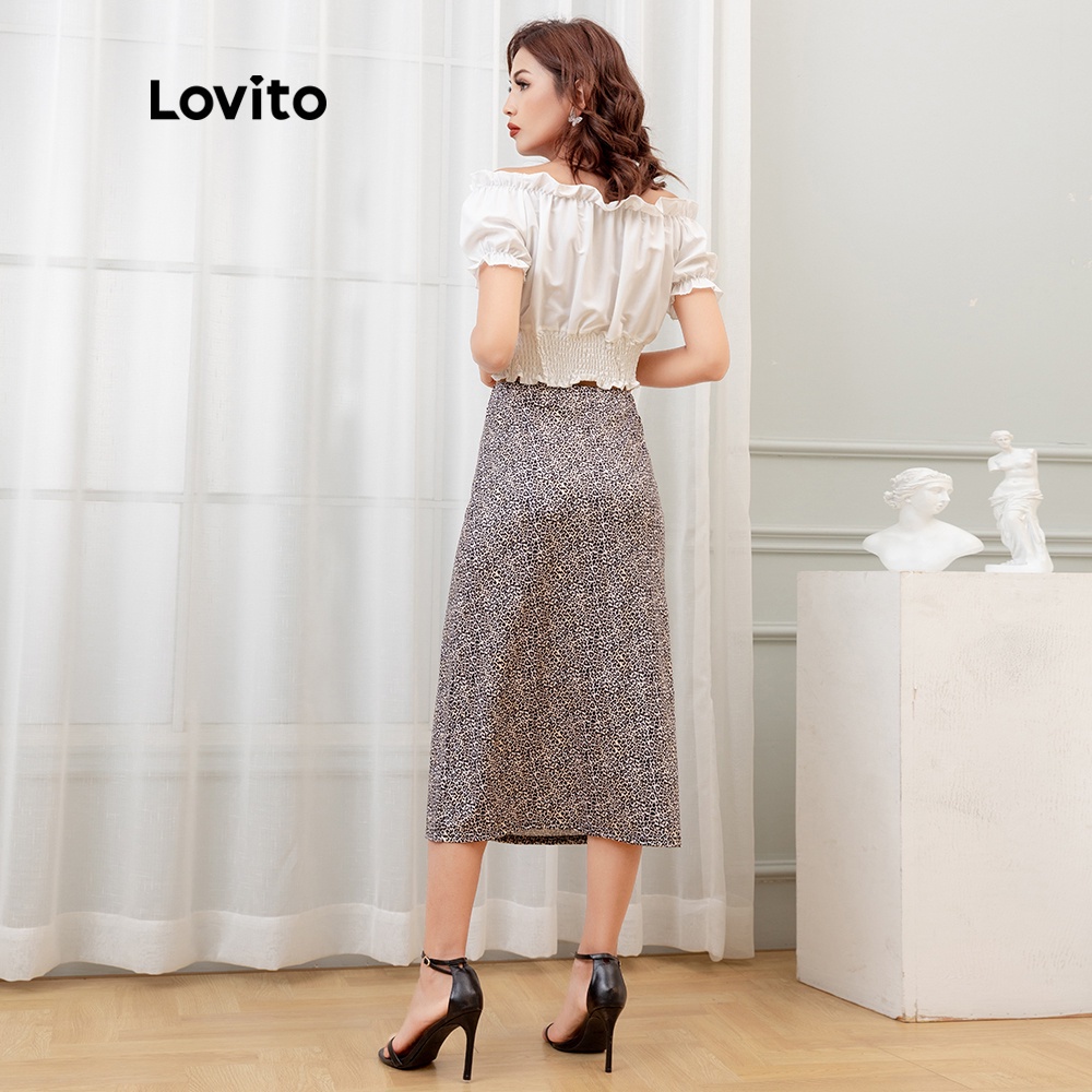 Chân váy Lovito thiết kế xẻ tà in họa tiết da báo thời trang L05103